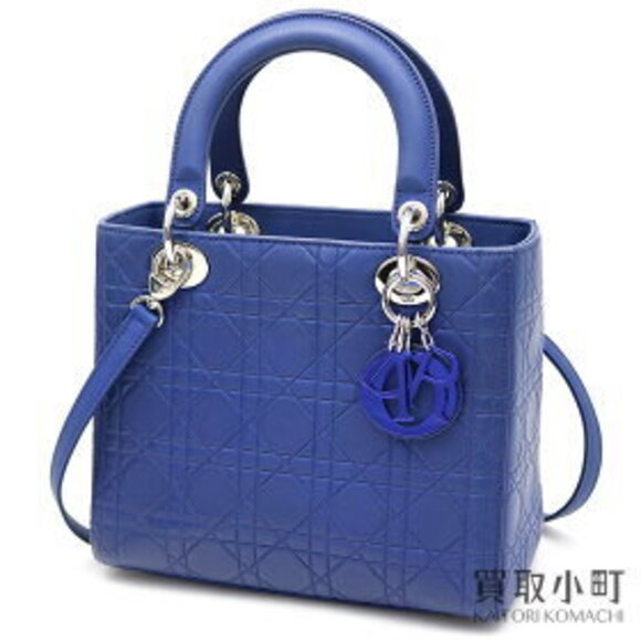 Dior Handbags - Dior Lady Handbag Cannage Leather Blue Shoulder Tote Bag